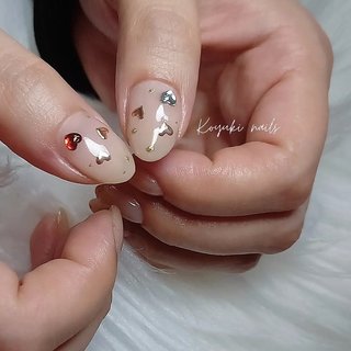 クリスマス/ハート/ベージュのネイルデザイン｜ネイルブック 