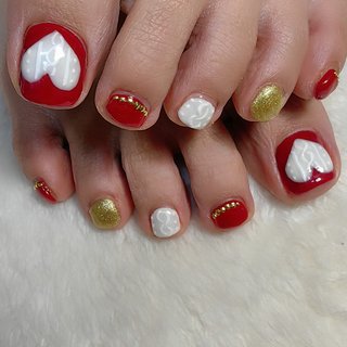 ♡ぷっくりハートのニットネイル♡ ネイルチップ　ハンドメイド ハートニットネイルのネイルデザイン｜ネイルブック