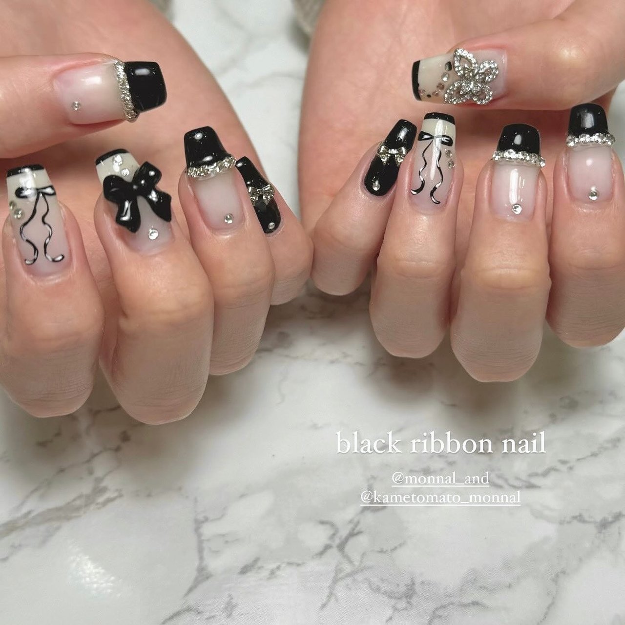 春/冬/フレンチ/ビジュー/リボン - 岩佐樹理のネイルデザイン[No