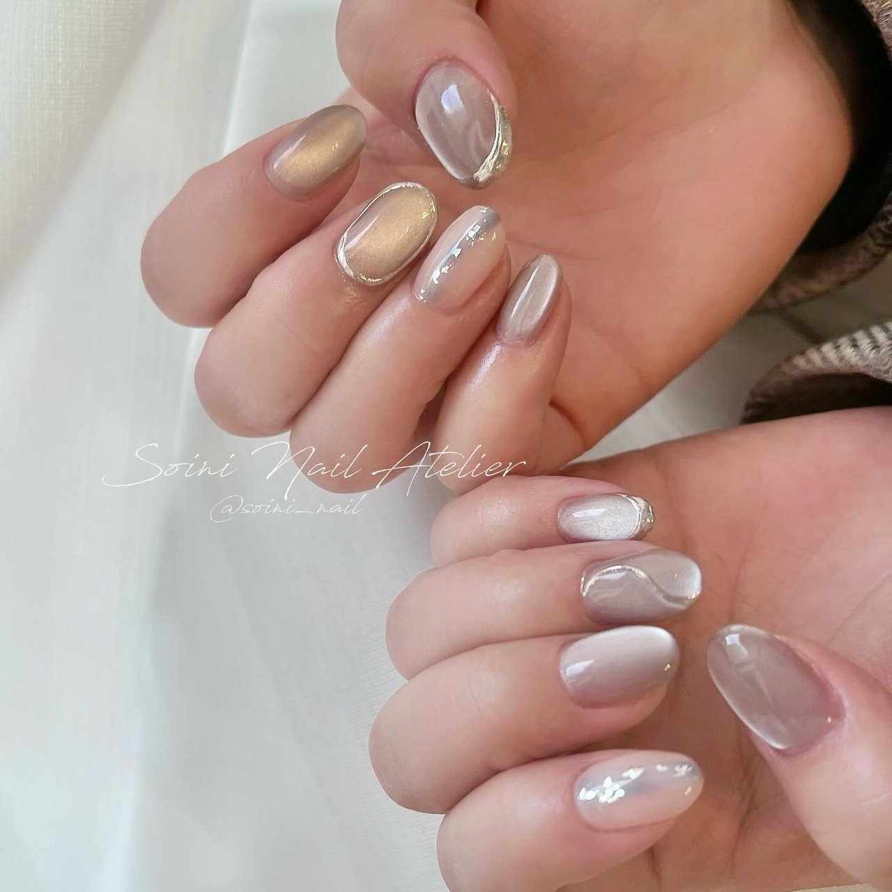 春/冬/マグネット/グレー/シルバー - Soini Nail Atelierのネイル