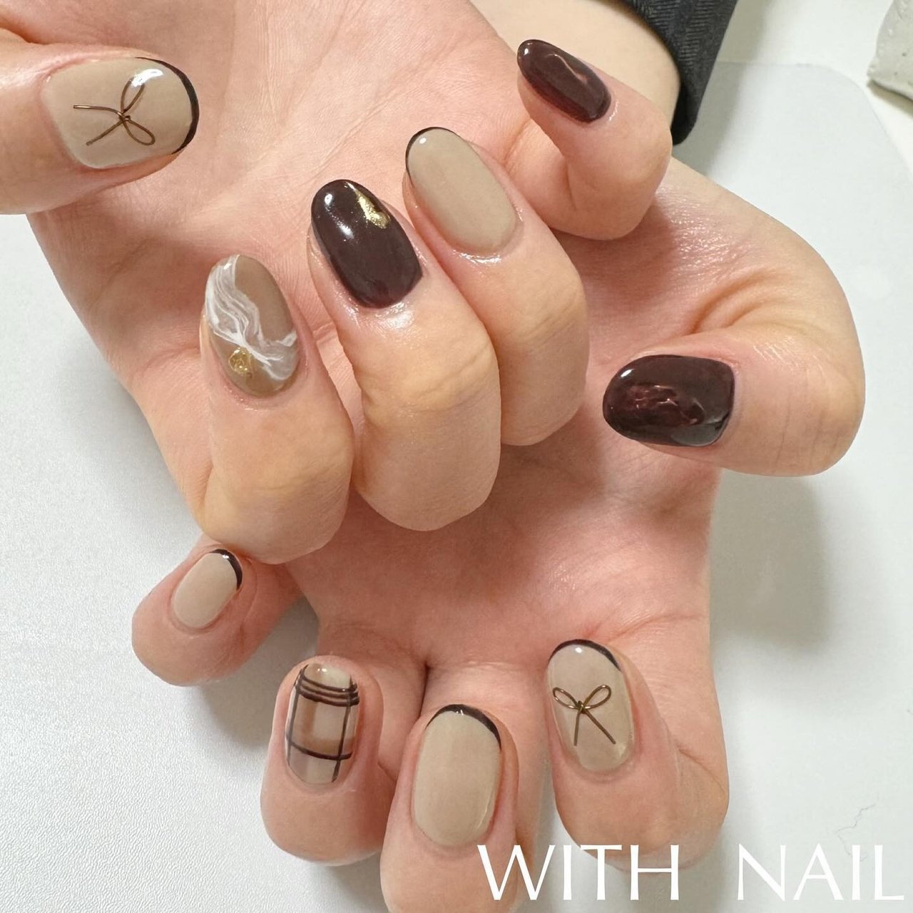 バレンタイン/チェック/リボン/ワイヤー/ベージュ - WITH NAIL maryの 