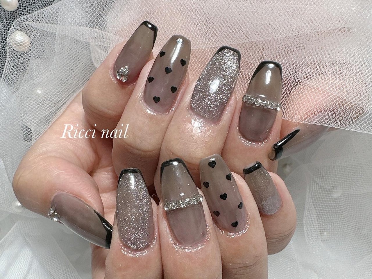 ネイルチップ オーダー ミラー ニュアンス マグネット シルバー 白