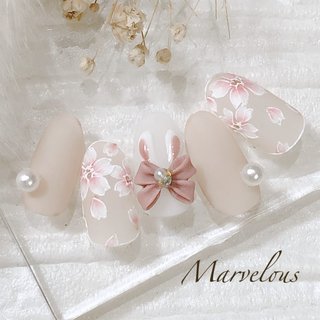 No.49 オーダーネイルチップ 桜 春 お花見 うさぎ くも マット かわいい No.49 オーダーネイルチップ 桜 春 お花見 うさぎ くも マット