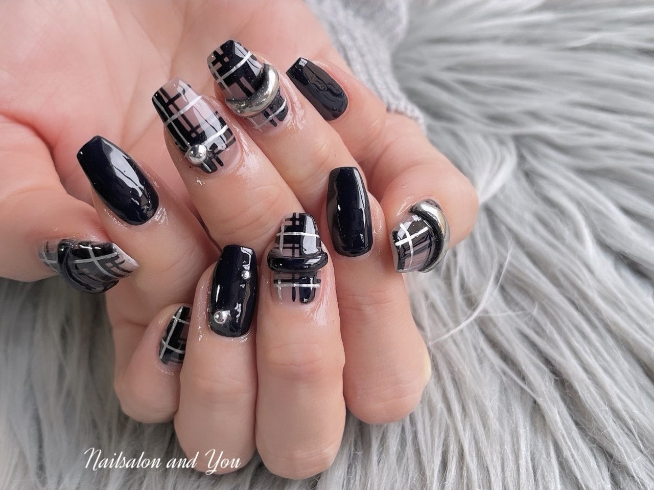 冬/オールシーズン/チェック/ぷっくり/リング - andyounailsalonの