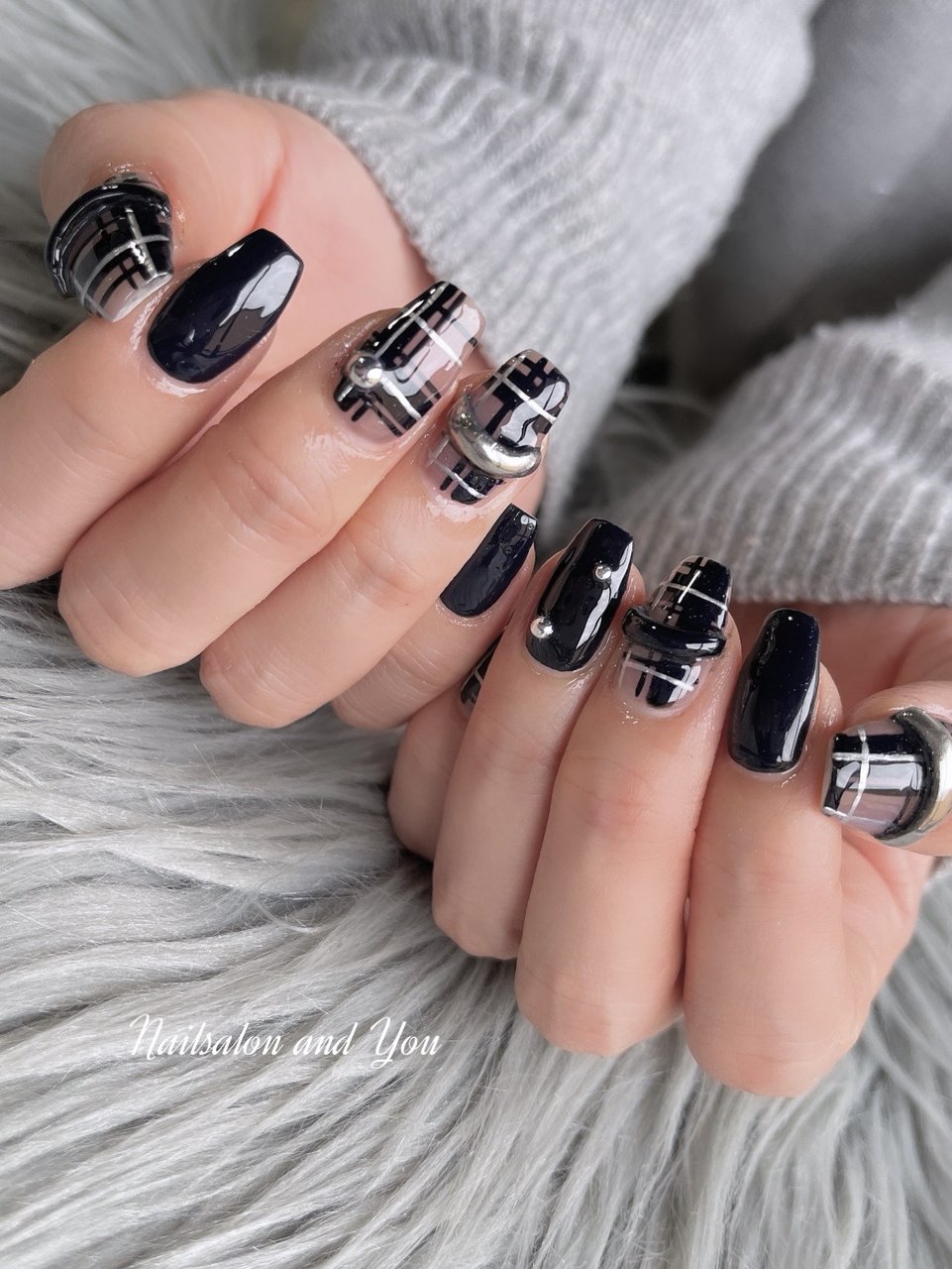 冬/オールシーズン/チェック/ぷっくり/リング - andyounailsalonの