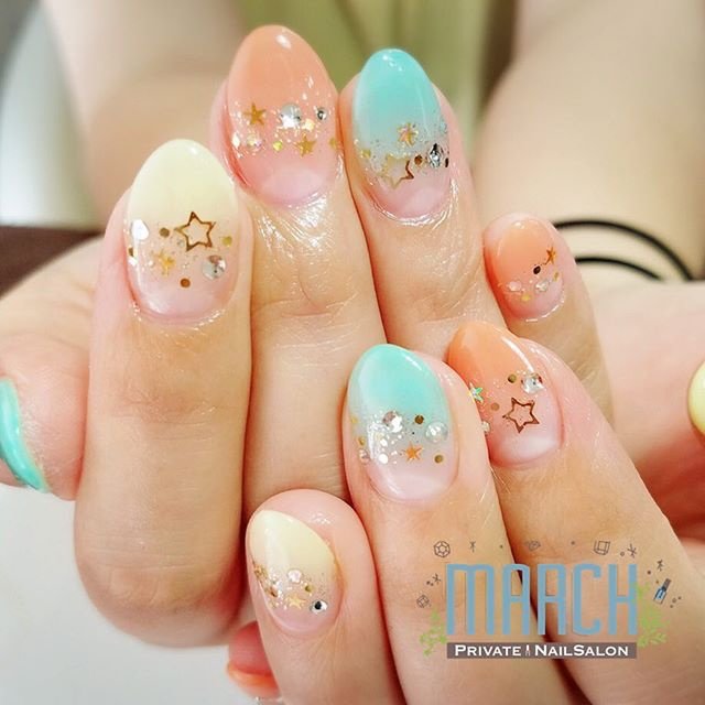 七夕 ハンド ミディアム オレンジ イエロー March のネイルデザイン No ネイルブック