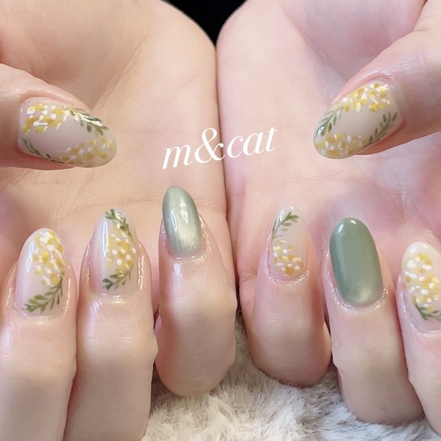 2点セット現品のみ ネイルチップ ニュアンスネイル ミモザネイル