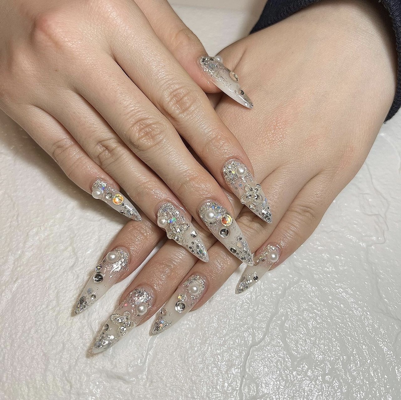 No.050】ネイルチップ♡ロングネイル♡サブカル♡クリアネイル♡ピアス