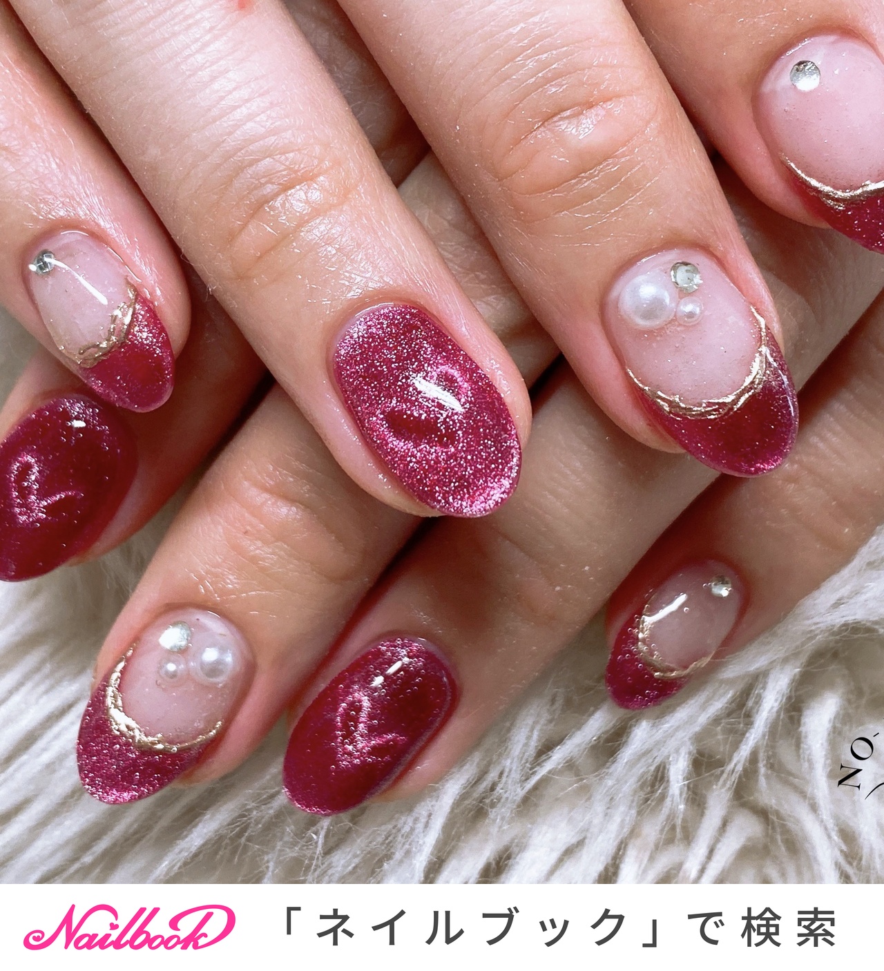 冬/ハンド/フレンチ/マグネット/ボルドー - sonomiのネイルデザイン[No