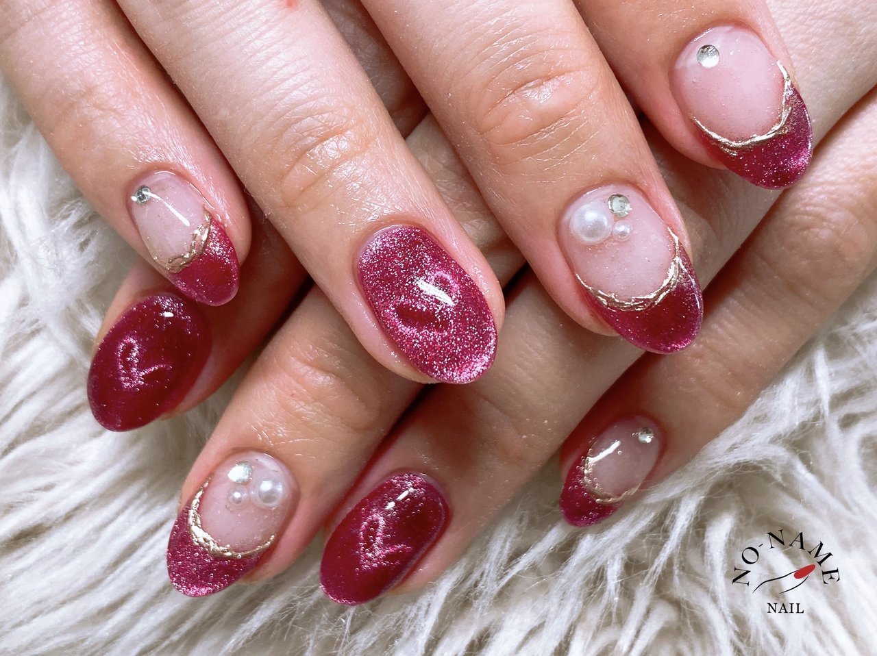 冬/ハンド/フレンチ/マグネット/ボルドー - sonomiのネイルデザイン[No