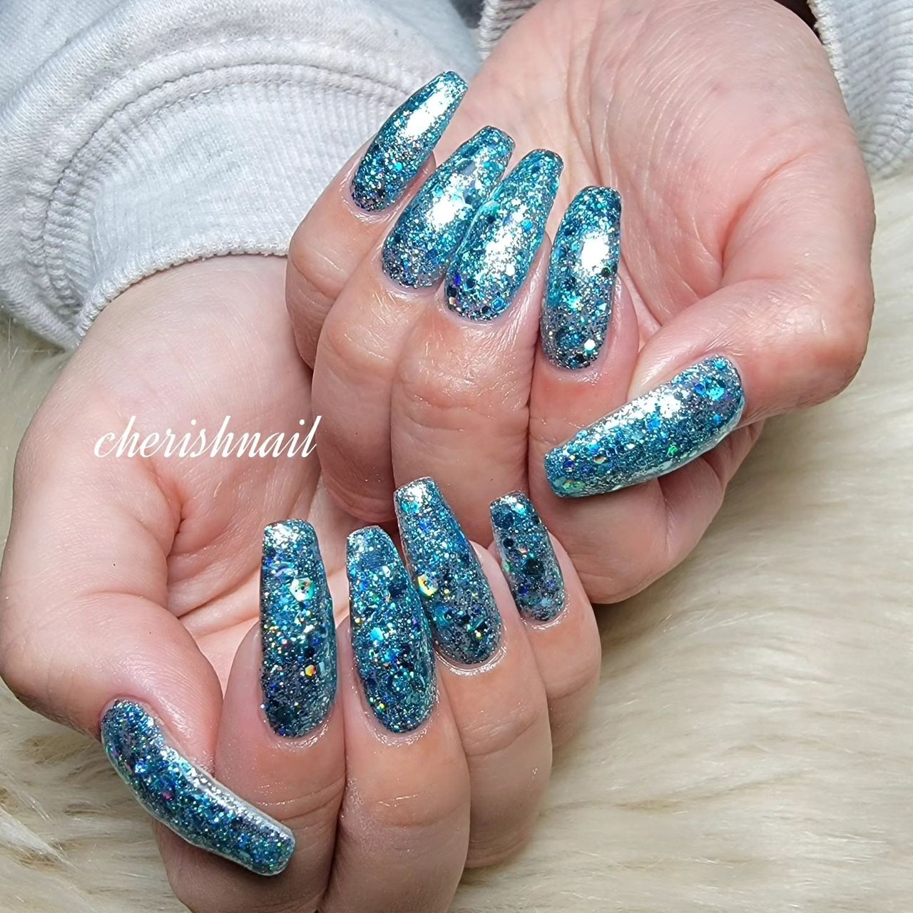 冬/ラメ/キラキラ/ブルー/ジェルネイル - cherish nailのネイル
