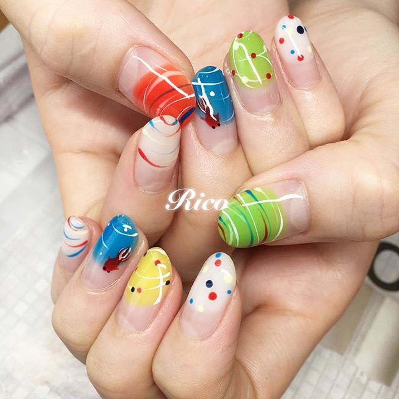 夏 海 浴衣 ハンド ミディアム Riconailのネイルデザイン No ネイルブック
