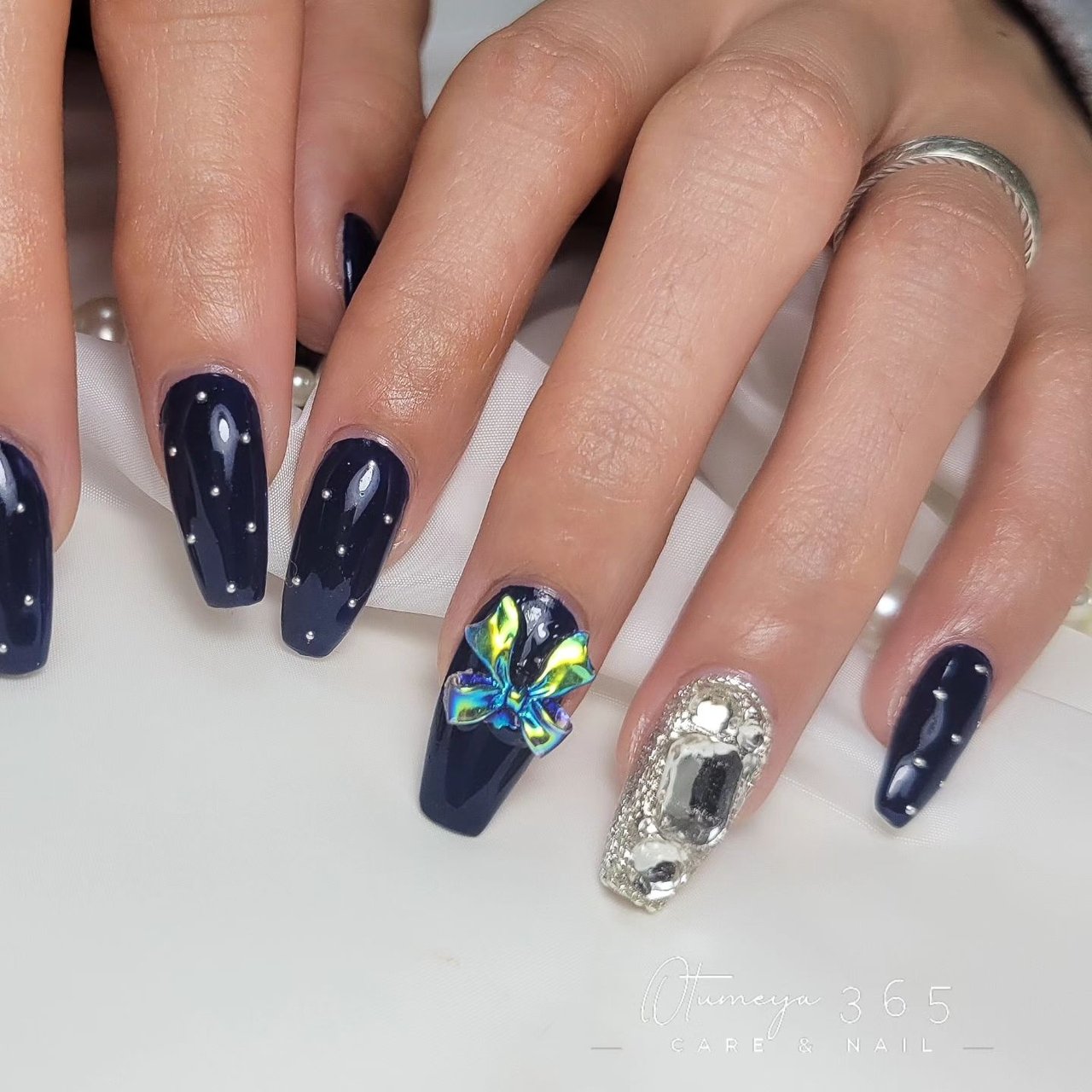 冬/リボン/韓国/ネイビー - おつめや ~365~ さるこのネイルデザイン[No