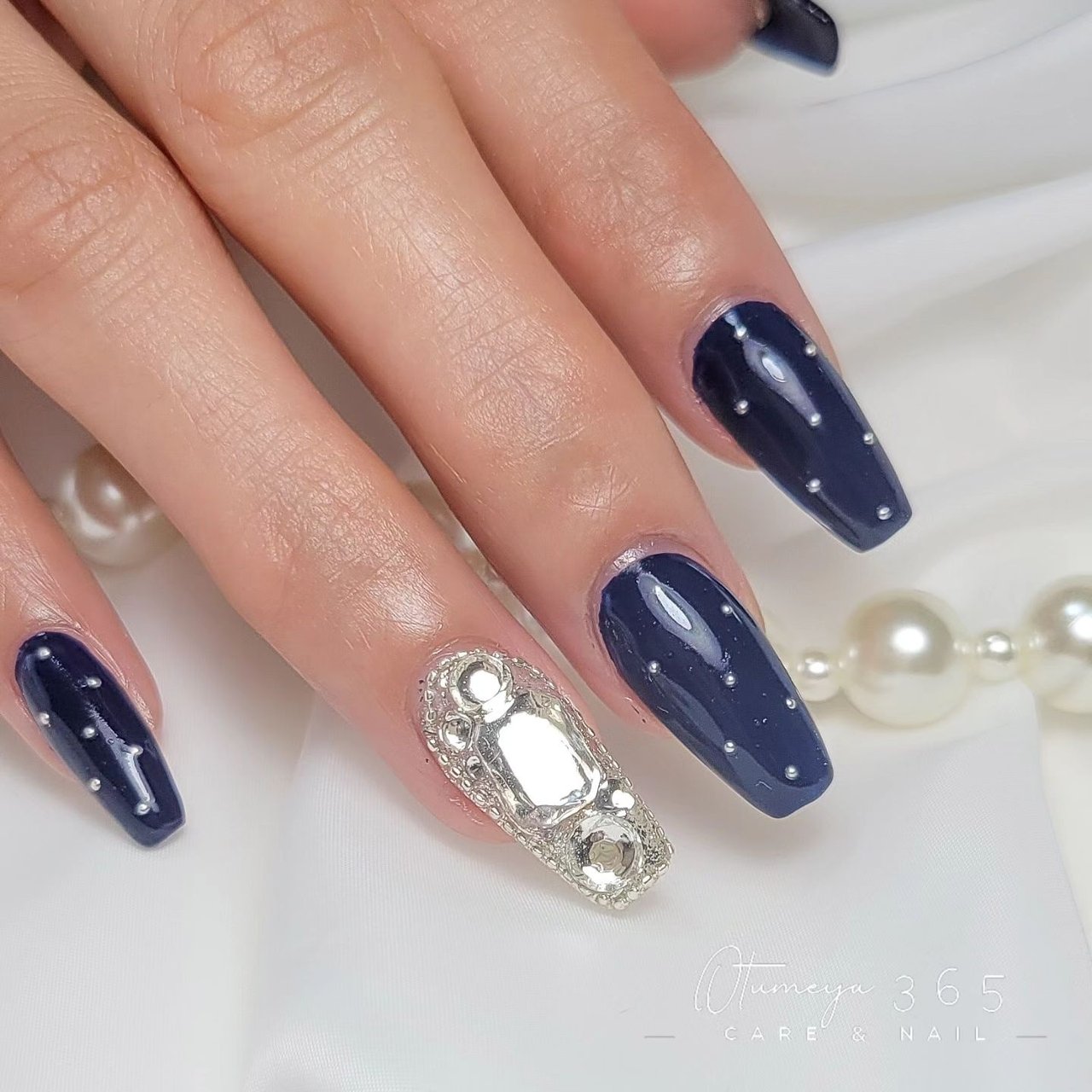 冬/リボン/韓国/ネイビー - おつめや ~365~ さるこのネイルデザイン[No