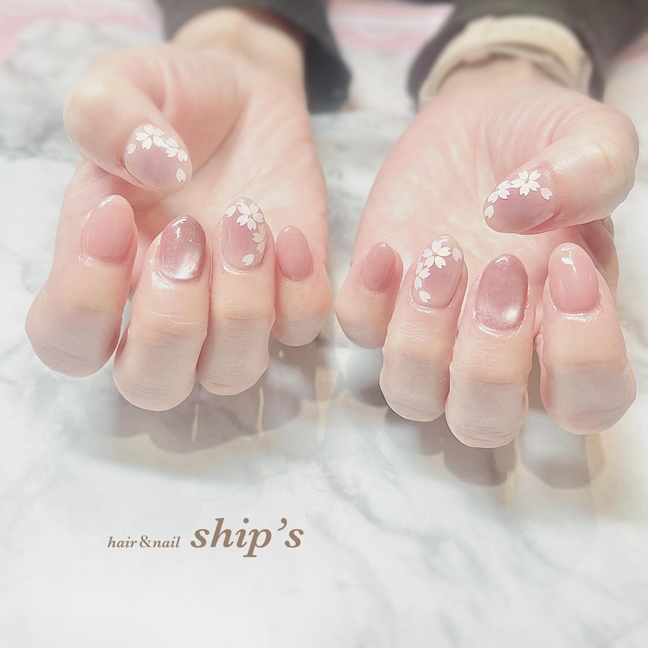 春/シンプル/チーク/マグネット/桜 - ship's♡のネイルデザイン[No 