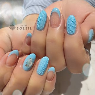 ニット/ブルーのネイルデザイン｜ネイルブック 