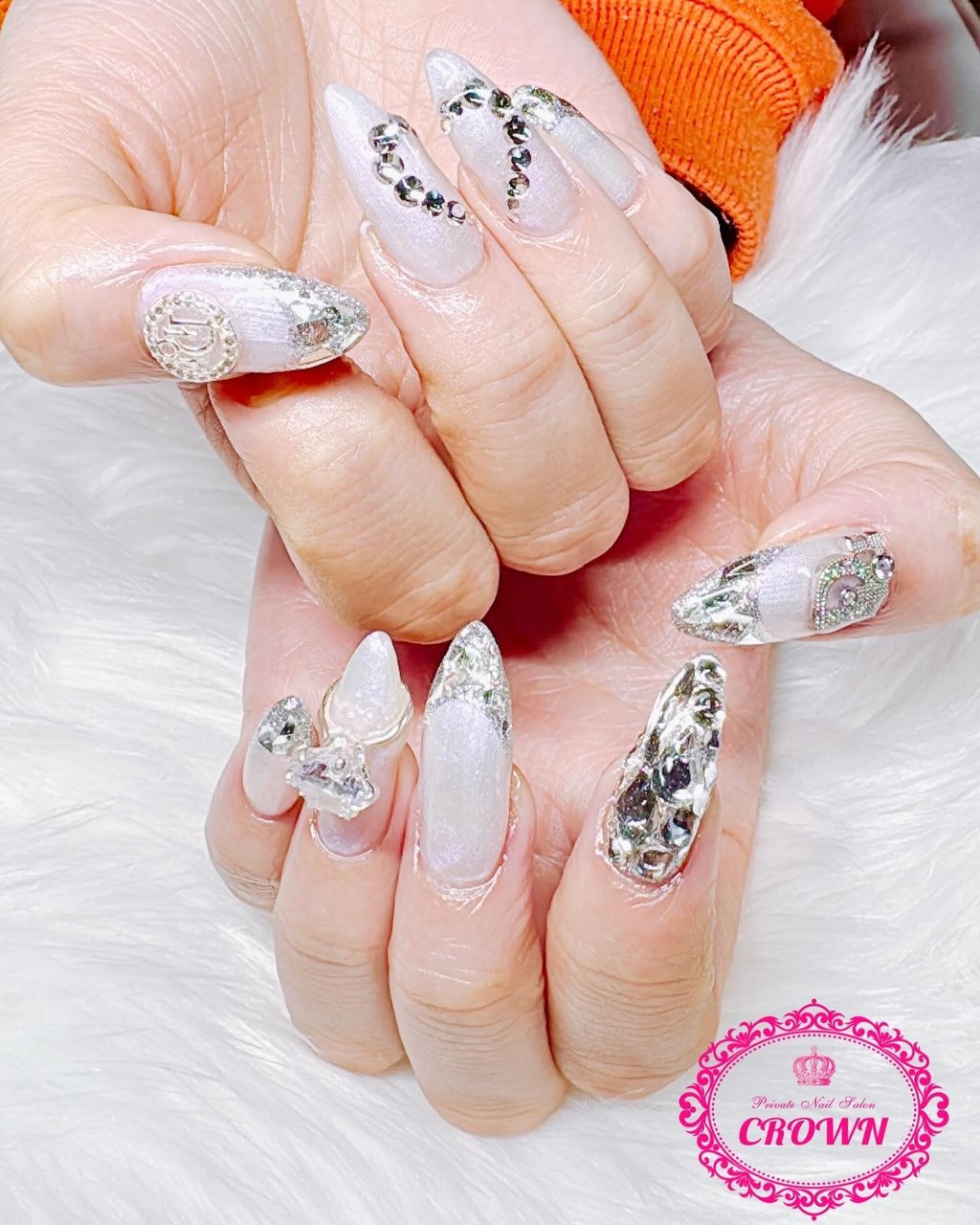 ネイルチップ ワンホン ガラスフレンチ ビジュー ネイルチップ ワンホン ガラスフレンチ ビジュー