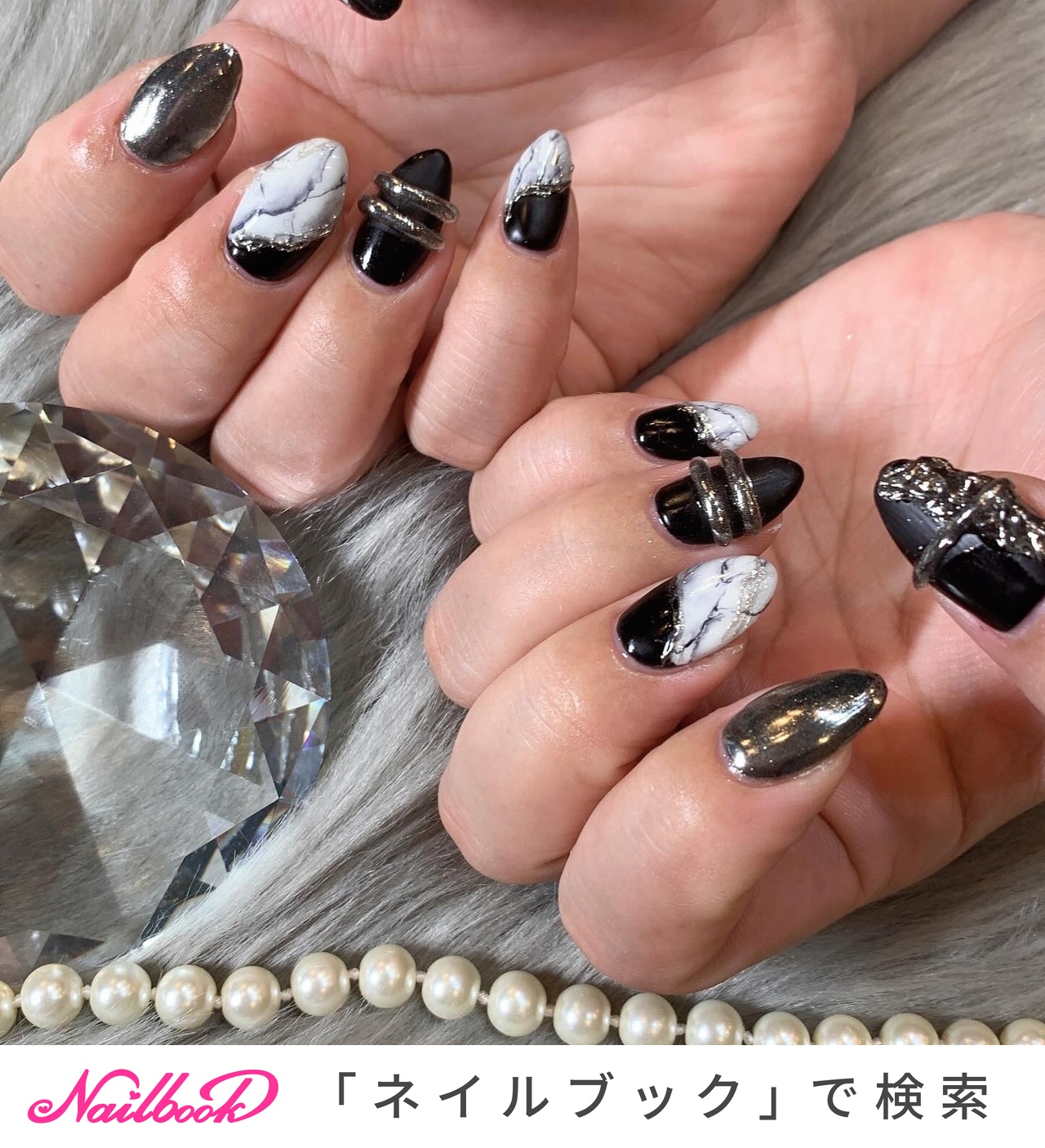 冬/大理石/ミラー/ワンホン/韓国 - k.nail2525のネイルデザイン[No