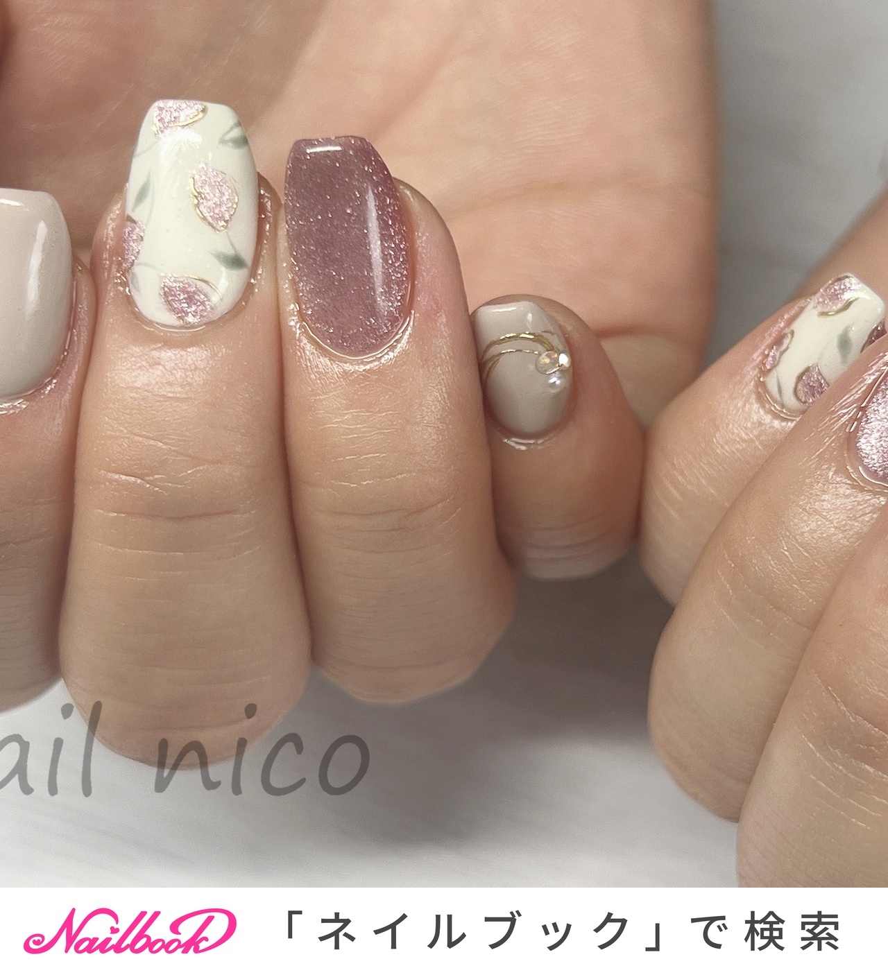 春/入学式/ハンド/フラワー/マグネット - nail nicoのネイルデザイン