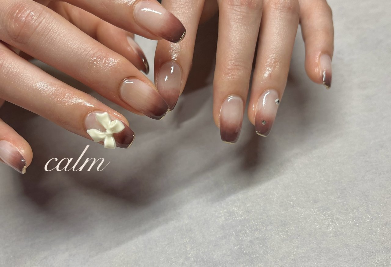 グラデーション/リボン/ブラウン - akinaのネイルデザイン[No.8670774  