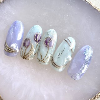 2024年】新着順｜ボタニカル/パープル/チューリップのネイルデザイン  