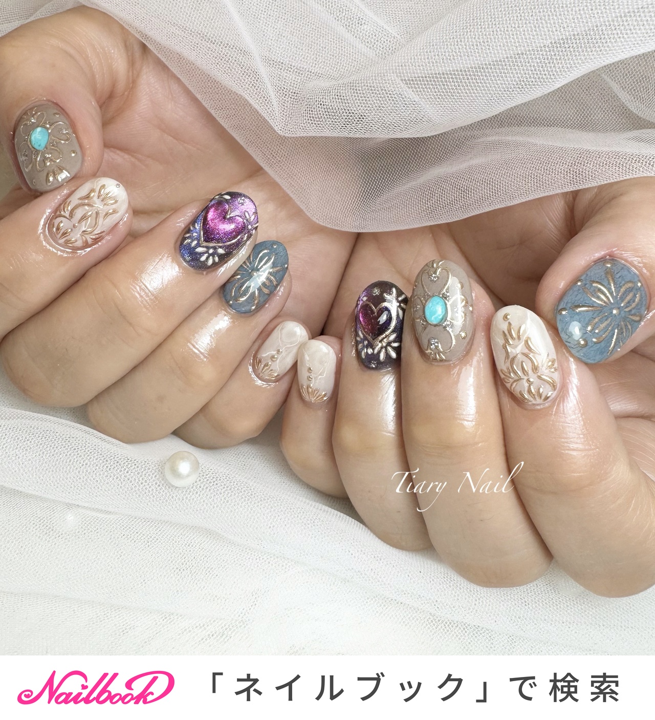 ネイルチップ 夏 マグネット 大人ネイル ミラー ナイト ♡A Nail