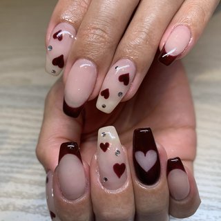 115 】大人気ネイル ネイルチップ フレンチガーリー ボルドー