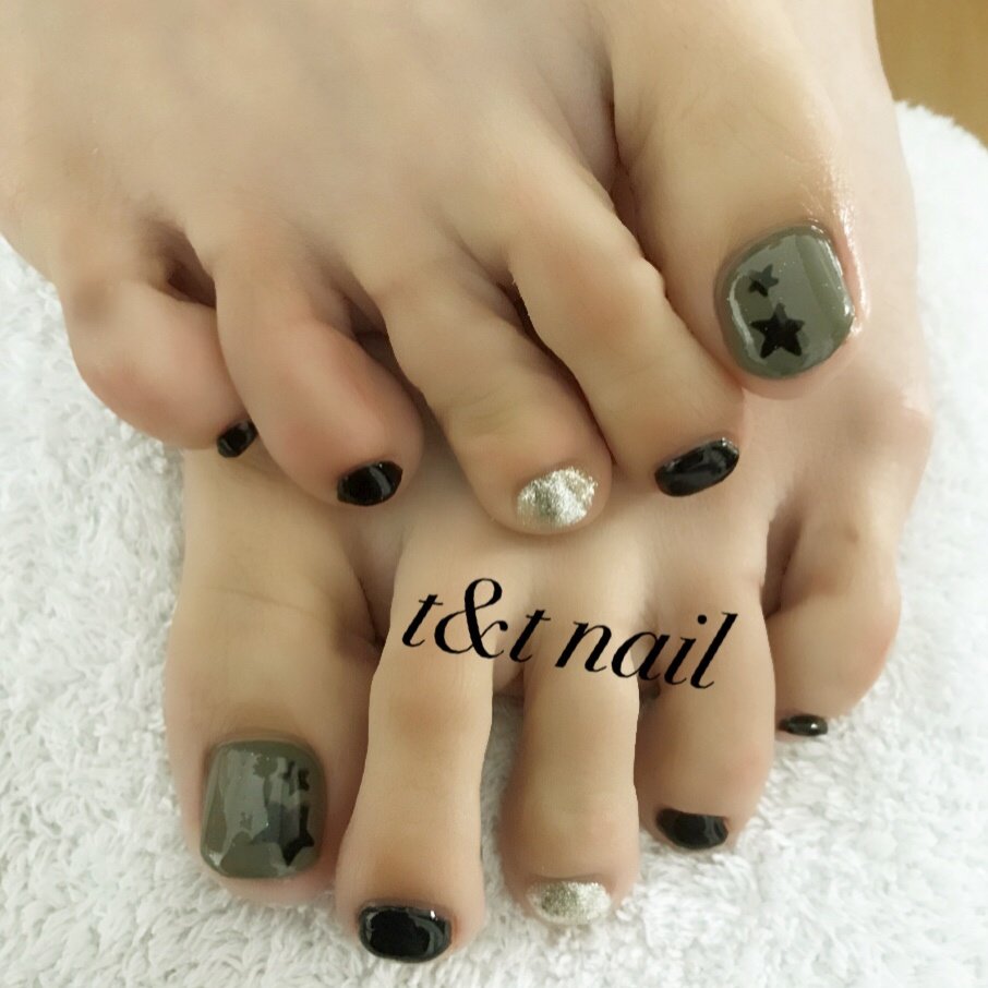 フット ミディアム グリーン ブラック シルバー T Tnailのネイルデザイン No ネイルブック