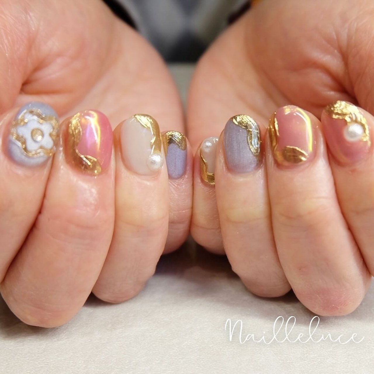 003】ネイルチップ 春 ピンク マグネット ニュアンス