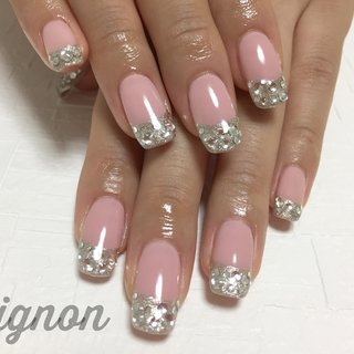 キラキラなフレンチ #オールシーズン #ハンド #入学式 #春 #フレンチ #フレンチネイル #春ネイル #春 #オールシーズン #卒業式 #入学式 #ハンド #フレンチ #変形フレンチ #ミディアム #スクエア #ピンク #シルバー #ジェルネイル #お客様 #ネイルサロンmignon〜ミニョン〜 #ネイルブック
