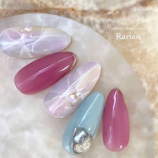 ☆A-464☆ネイルチップ ゴールドのドレープネイル（パール/ピンク/白  