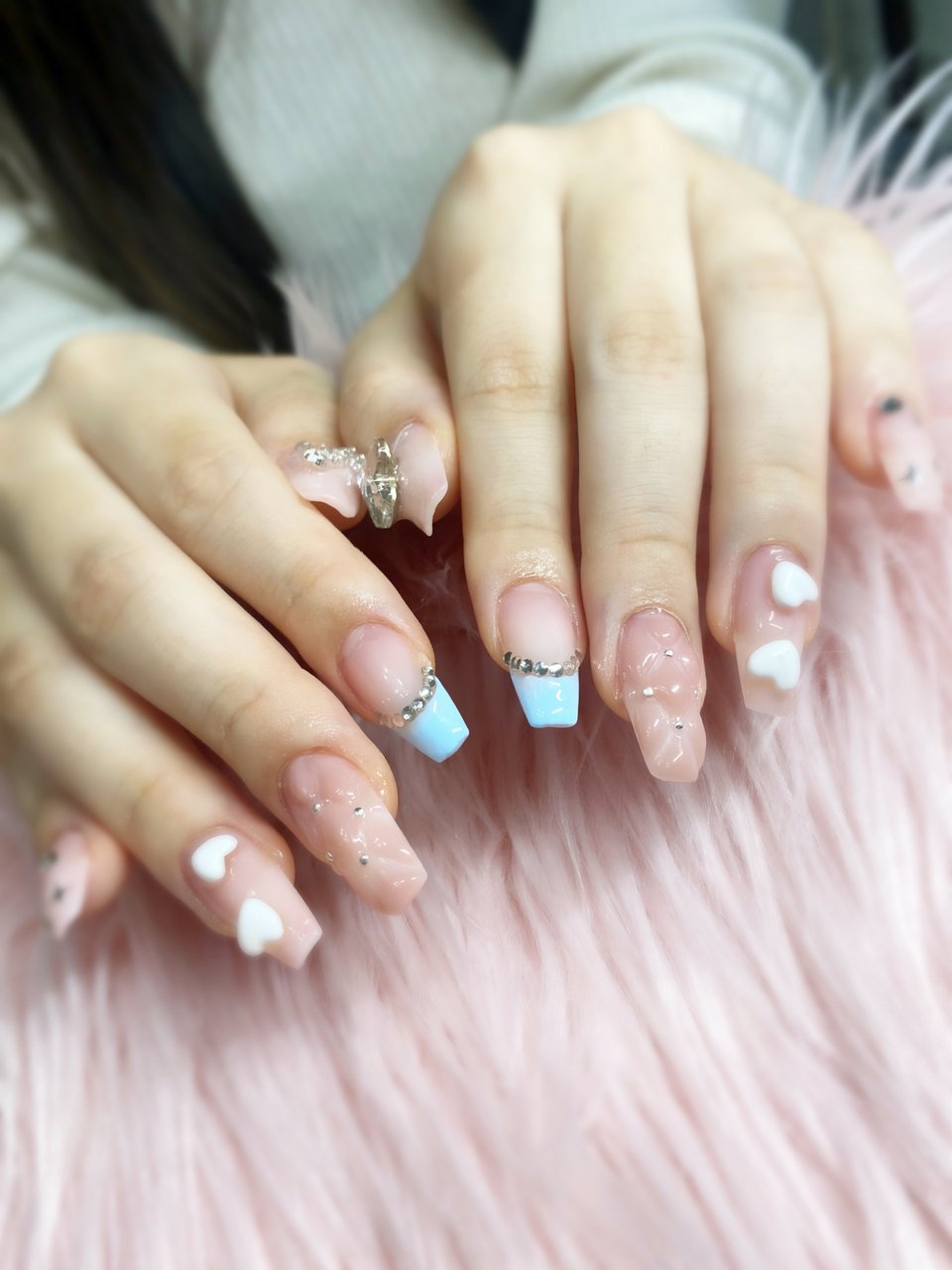 ネイルチップ ワンホン ハート キルティング ビジュー