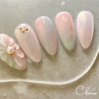 【 105 】ネイルチップ ぷっくりお花ネイル 春 フレンチ 成人式 入学式 105 】ネイルチップ ぷっくりお花ネイル 春 フレンチ 成人式 入学式