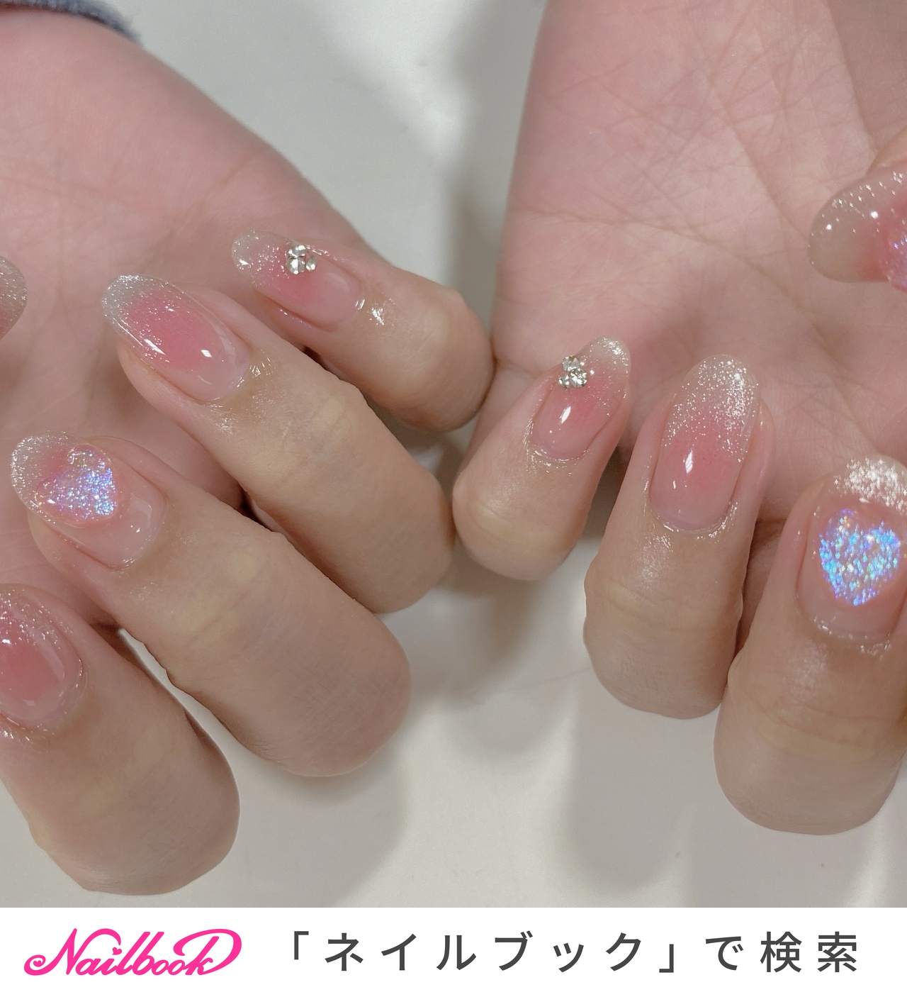 ネイルハンド ハンド/ビジュー/ニュアンス/ミラー/ミディアム - あめちゃんの