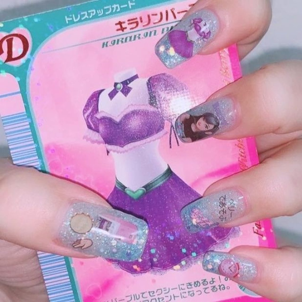 グラデーション/ラメ/痛ネイル/ピンク/水色 - 青凛のネイルデザイン[No