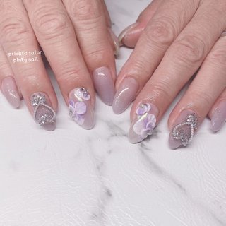 パープル(紫)/#3Dフラワーネイルのネイルデザイン｜ネイルブック 