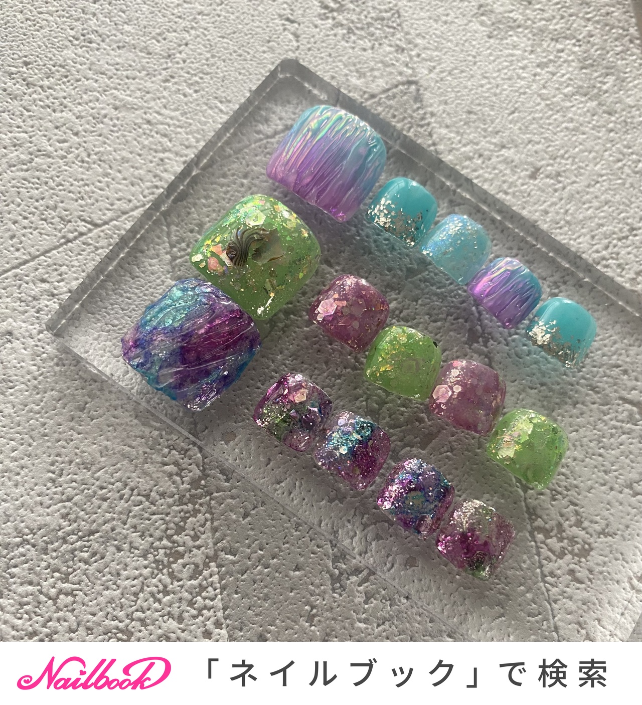 春/夏/フット/グリーン/水色 crystal_nailのネイルデザイン[No.8742039]｜ネイルブック