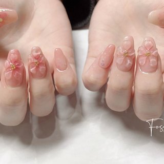 105 】ネイルチップ ぷっくりお花ネイル 春 フレンチ 成人式 入学式