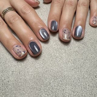 #プランパーマグ #マグネット #ワンカラーネイル #シンプルネイル #うるうるネイル #春 #夏 #オールシーズン #梅雨 #ハンド #ワンカラー #マグネット #ショート #ラウンド #ネイビー #シルバー #お客様 #mana_20_ #ネイルブック
