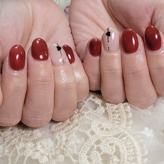 ネイルチップ 成人式 赤 ニュアンス ちゅるん オーダーネイル ちゅるん