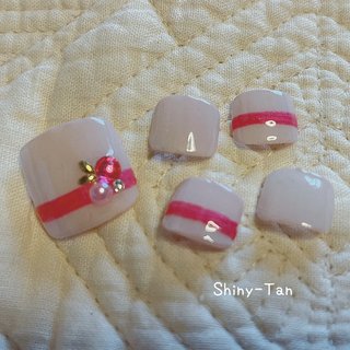 ボーダー/ピンク/ネイルチップのネイルデザイン｜ネイルブック 