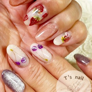 お客様完成品♡イチゴネイル紫ネイルパープルいちご