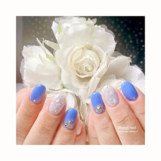 ブルー(青)/#シェル埋め込みのネイルデザイン｜ネイルブック 