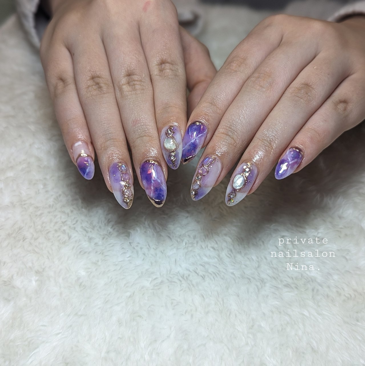 ネイルンページ オールシーズン/大理石/ロング/パープル/ジェルネイル - nb6512bf800f4