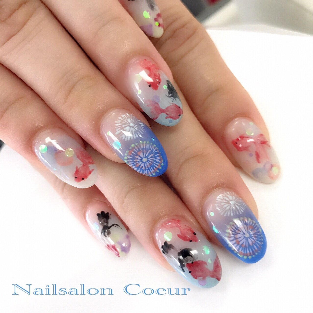 夏 海 リゾート 浴衣 ハンド Nailsaloncoeurのネイルデザイン No ネイルブック