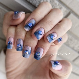 オーダーネイルチップ　ツイードニュアンスブラウンワンホンハート推しno.62 オーダーネイルチップ ツイードニュアンスブラウンワンホンハート推し