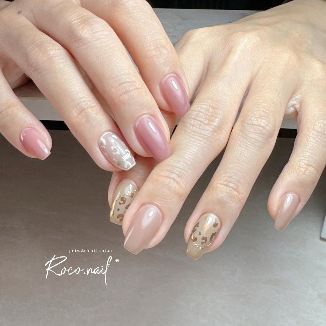 オフィス/レオパード/ベージュ/ピンク - piroco.のネイルデザイン[No