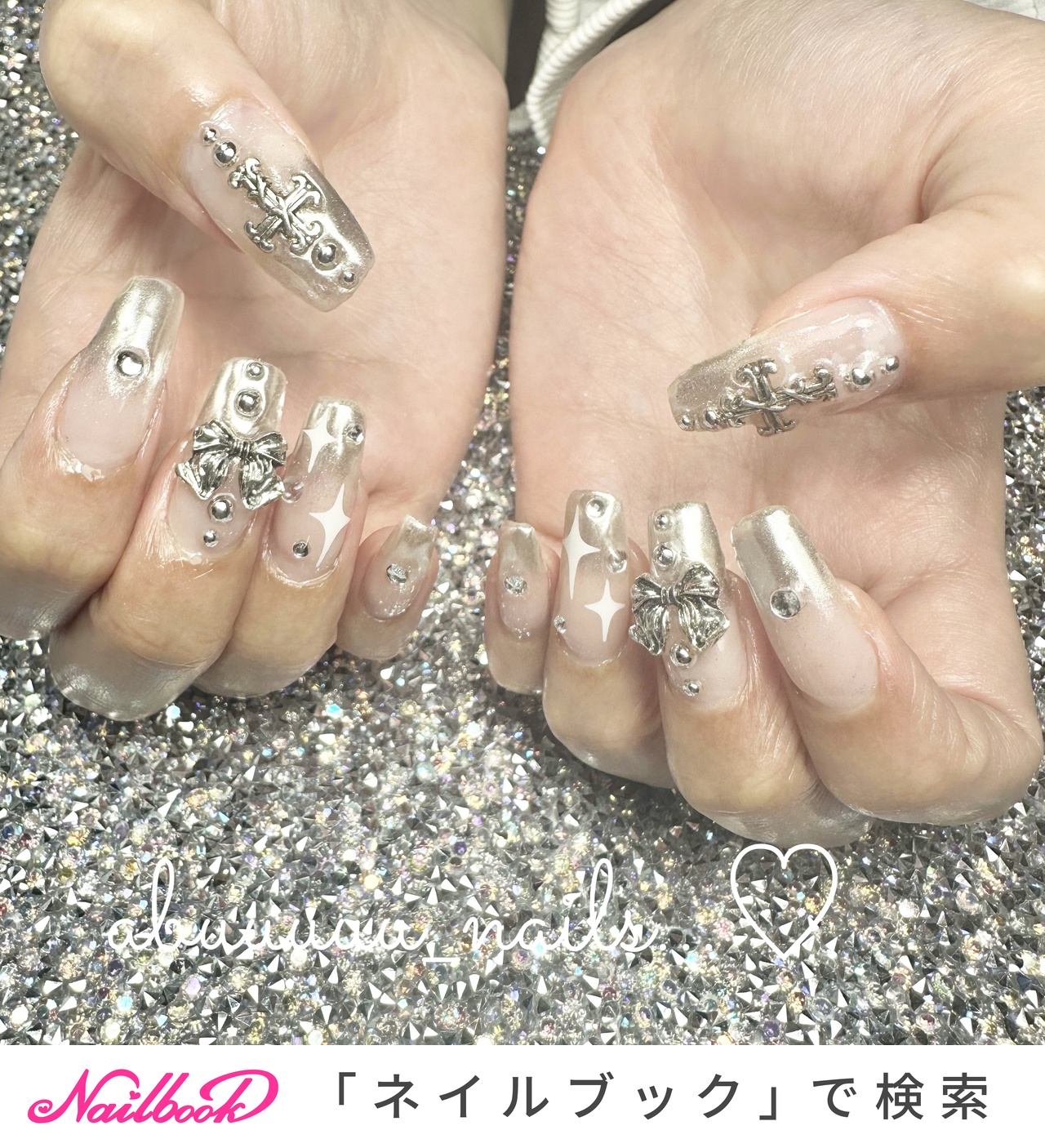 オーダー】ネイルチップ y2k ミラーグラデーション 韓国 ワンホン リボン