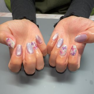 #gelnail #nail #ちょうちょネイル #マグネットネイル #きれいめネイル #ジェルネイル #ネイル #美爪 #美甲 #ピンクネイル #パープルネイル #春 #パーティー #デート #女子会 #ハンド #シンプル #ラメ #マグネット #キラキラ #ミディアム #スクエアオフ #ホワイト #ピンク #パープル #ジェルネイル #お客様 #kaori0916 #ネイルブック