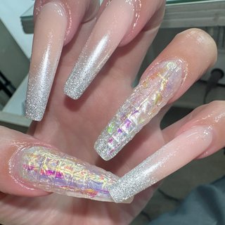 #セルフネイル #マイネイル #グラスネイル #んぽちゃむネイル #おぱんちゅうさぎ#きみまろ #リボン #オールシーズン #ハンド #グラデーション #ラメ #ミラー #アイシング #オーロラフィルム #ロング #スクエア #ベージュ #シルバー #ビビッド #スカルプチュア #セルフネイル #ayachance69 #ネイルブック